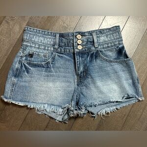 Kancan Eatillo 3 Button Jean Shorts Distressed Mid Rise Women’s Size 5/25